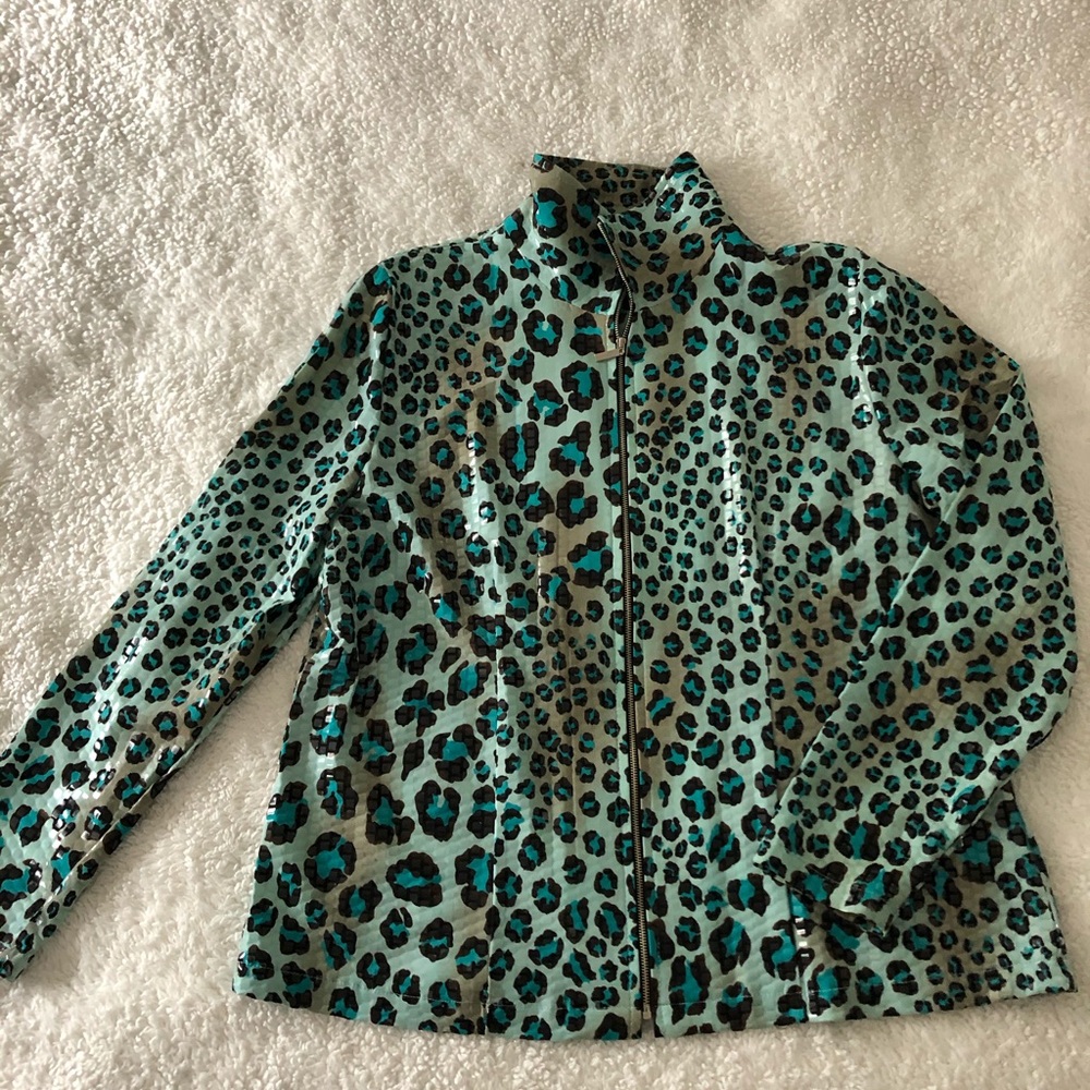 Mistook Animal Print Sequined Zip Jacket in Teal